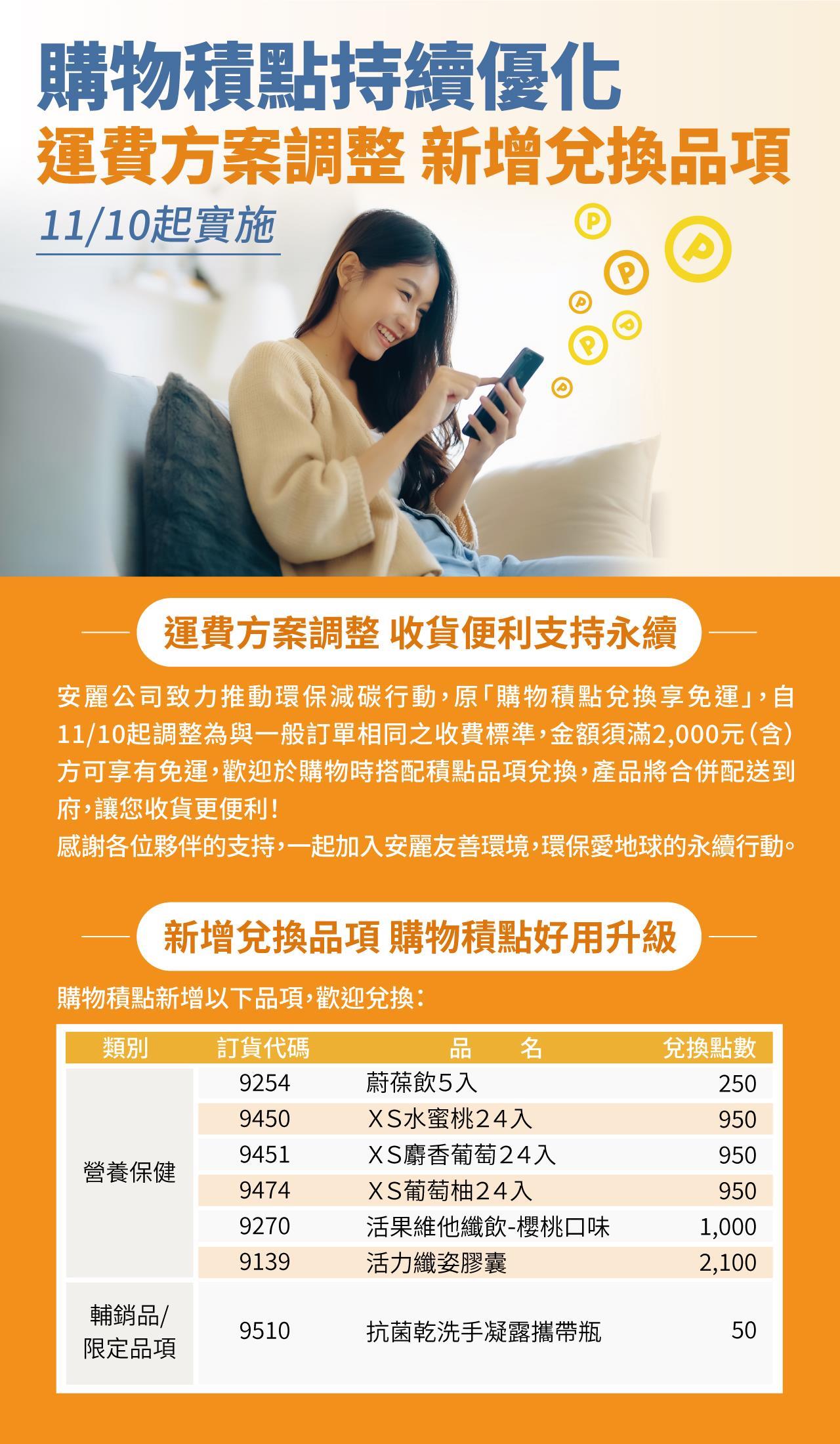 購物積點_運費調整與新增兌換品項