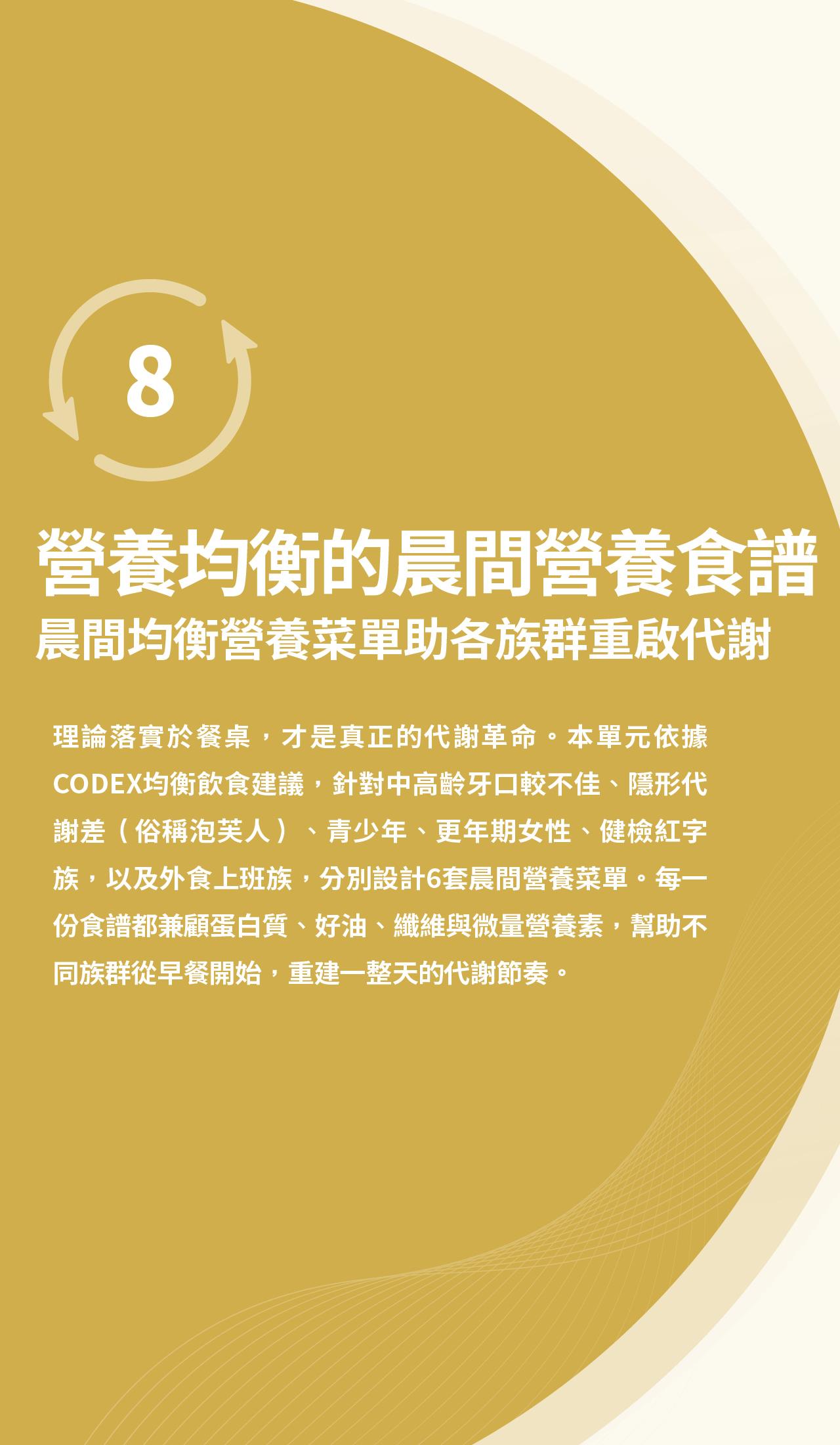 不同族群可依營養需求搭配早餐菜單。內容強調早餐應均衡攝取蛋白質、健康脂肪、膳食纖維及微量營養素，支持一天的營養補充與正常代謝。